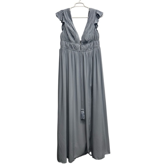 Azazie "Santorini" Blue Maxi Dress Size 16 plunging v neck black tie formal - Picture 4 of 12